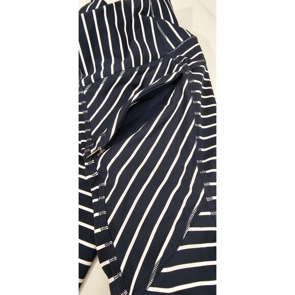 Athleta Womens Leggings Contender Powerlift 7/8 Pockets Navy Striped Yoga Gym XS - Picture 7 of 16